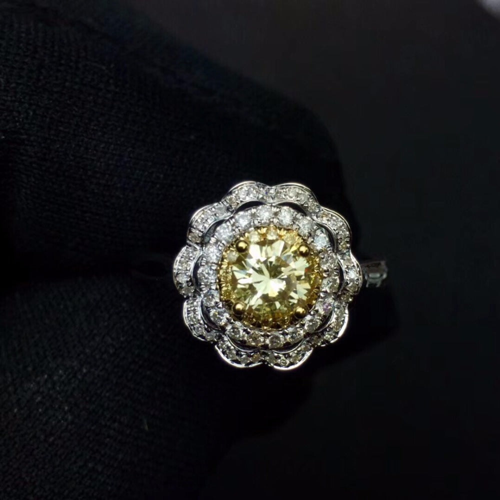 Yellow Diamond Ring 0.53ct 18 K White Gold Natural