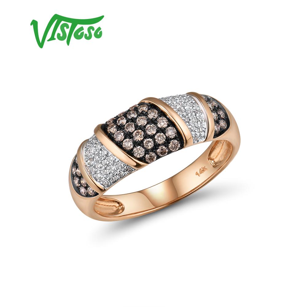 VISTOSO Pure 14K 585 Rose Gold Starry Diamond Brown