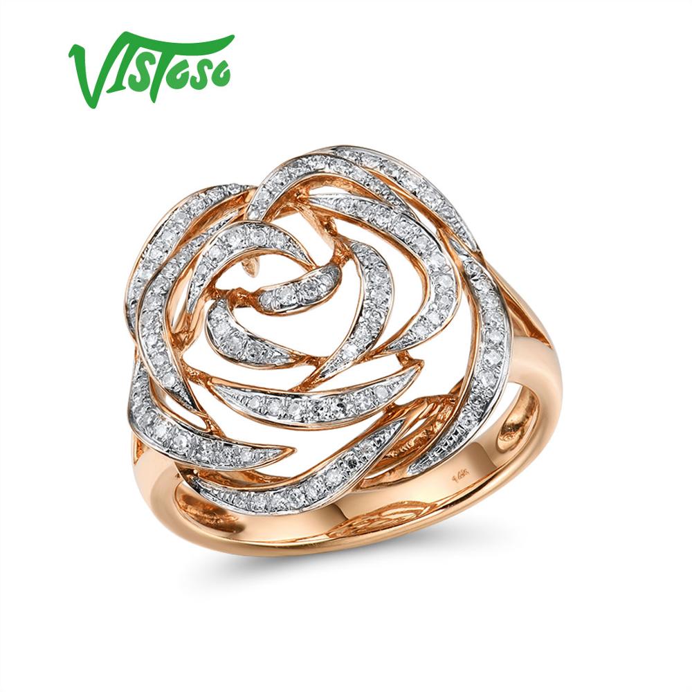 VISTOSO Gold Rings For Women Genuine 14K 585 Rose