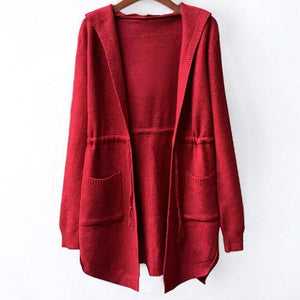 Knitting Cardigan Women Loose Hooded Coat Sweater