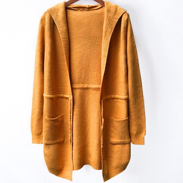 Knitting Cardigan Women Loose Hooded Coat Sweater