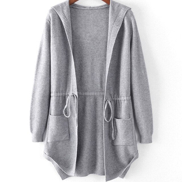 Knitting Cardigan Women Loose Hooded Coat Sweater