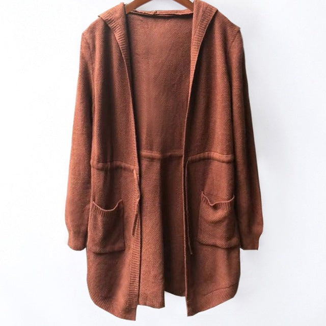 Knitting Cardigan Women Loose Hooded Coat Sweater