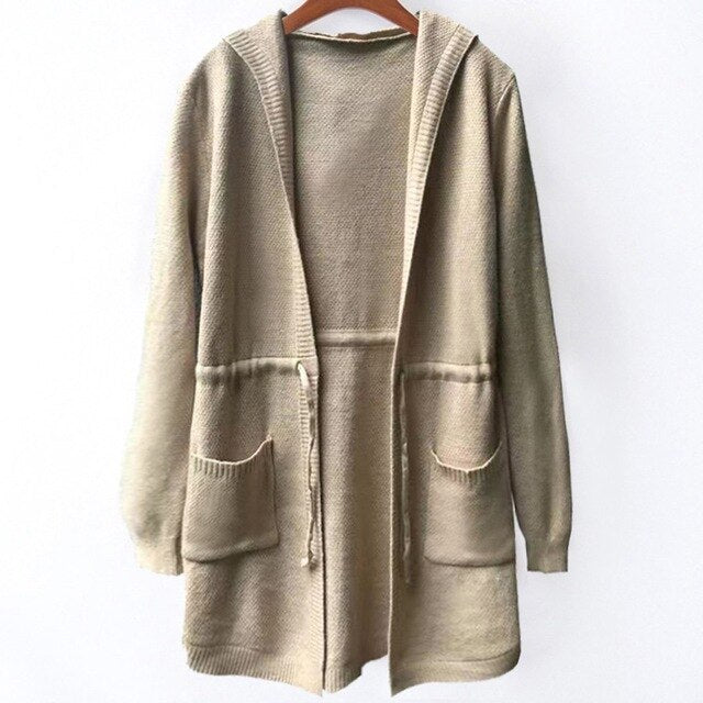 Knitting Cardigan Women Loose Hooded Coat Sweater