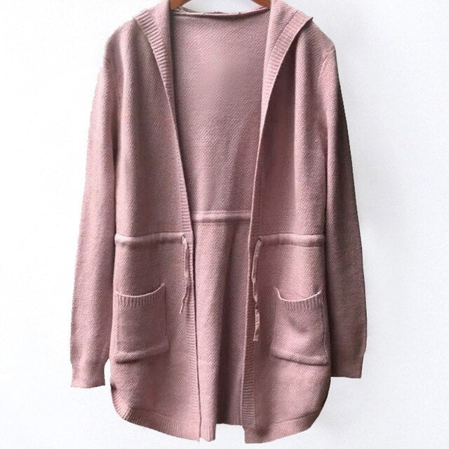 Knitting Cardigan Women Loose Hooded Coat Sweater