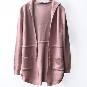 Knitting Cardigan Women Loose Hooded Coat Sweater