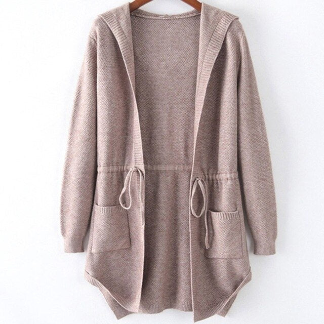 Knitting Cardigan Women Loose Hooded Coat Sweater