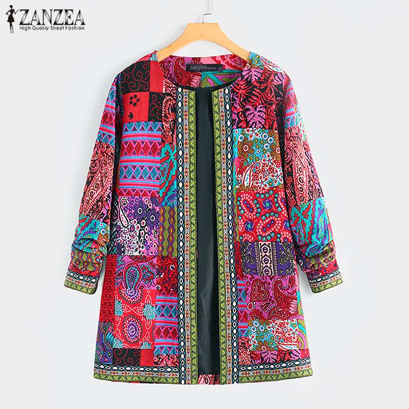 ZANZEA Ethnic Printed Cardigan Thin Coats