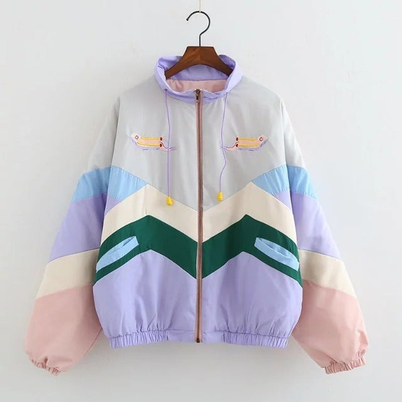 2019 new Women Pastel Bomber Jacket Cute Embroidery