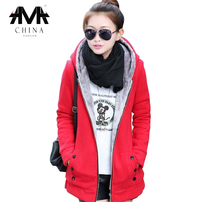 2019 winter jacket women solid hooded thick fleece