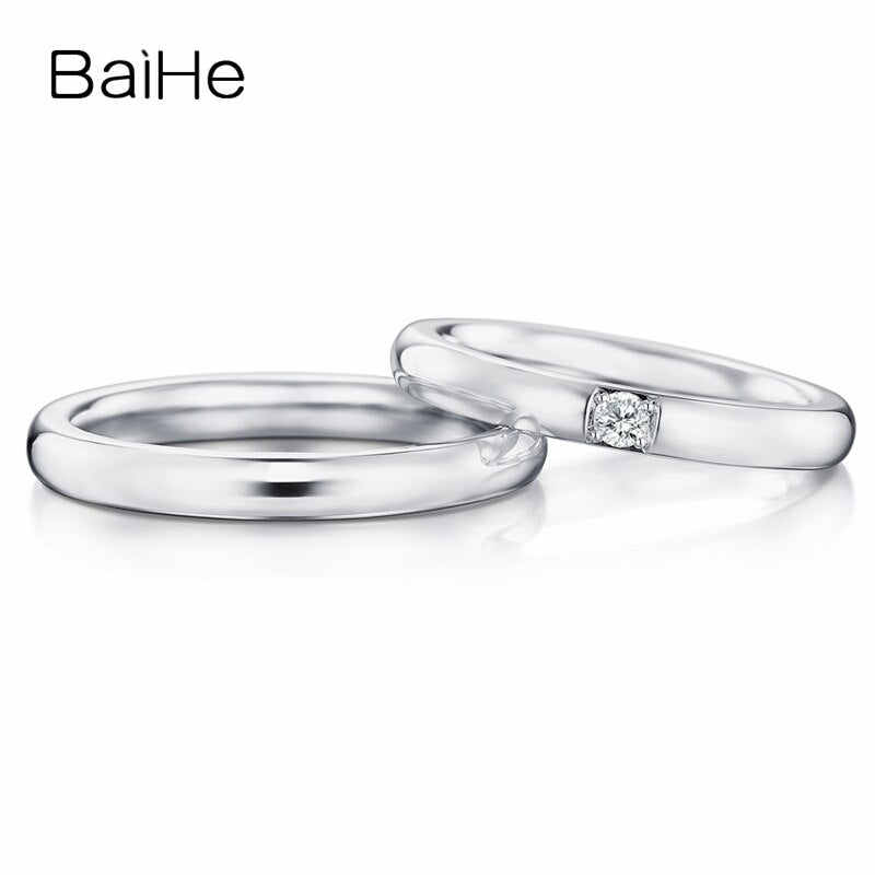 BAIHE Solid 18K White Gold 0.09ct Certified H/SI Round